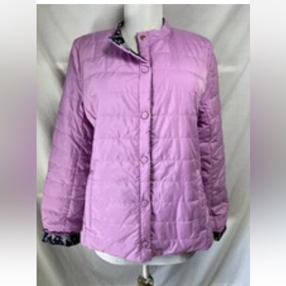 new Kate Spade Reversible Quilted Puffer Jacket Sz S Ruffle Panther Dot Navy